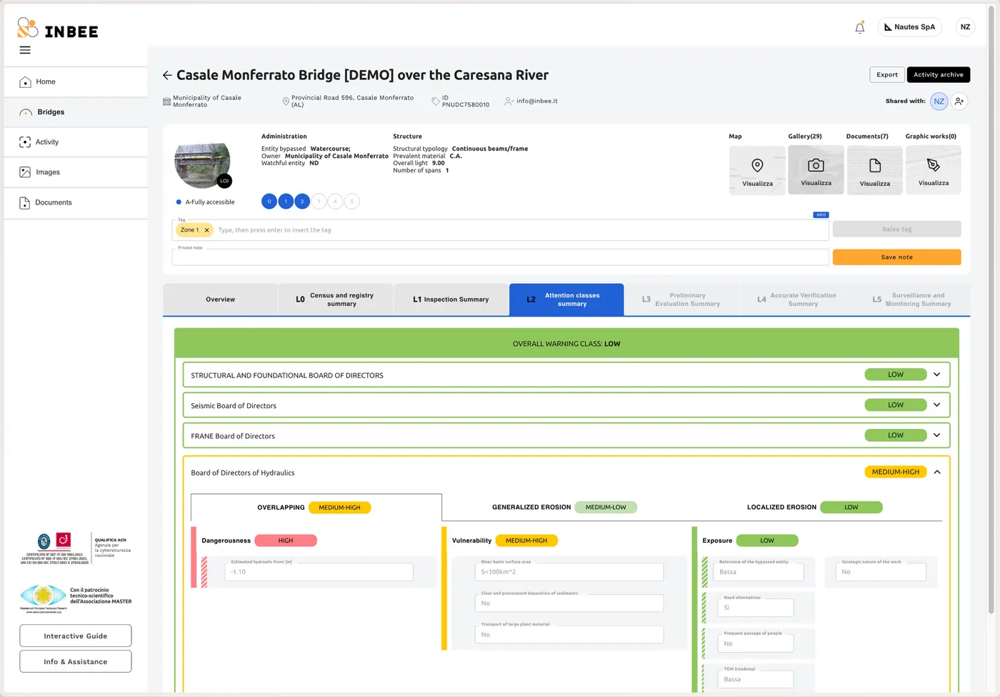 INBEE desktop screens for bridge inventory, inspections, risk assessment and reporting 5