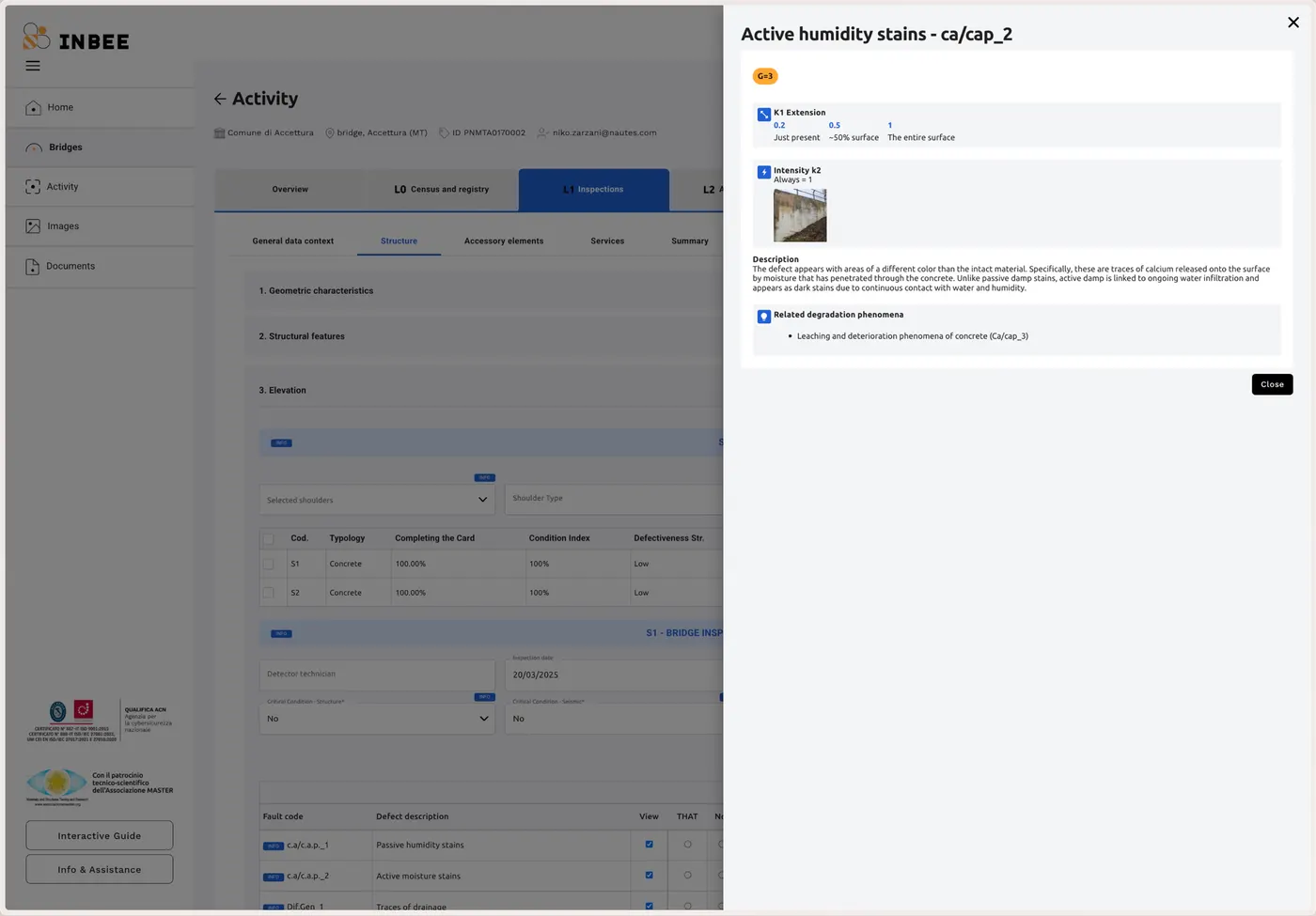INBEE desktop screens for bridge inventory, inspections, risk assessment and reporting 12