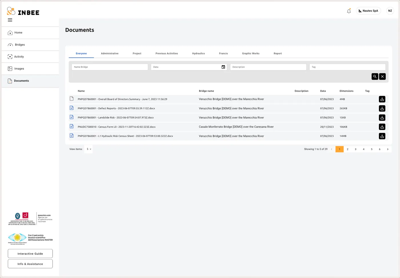 INBEE desktop screens for bridge inventory, inspections, risk assessment and reporting 8