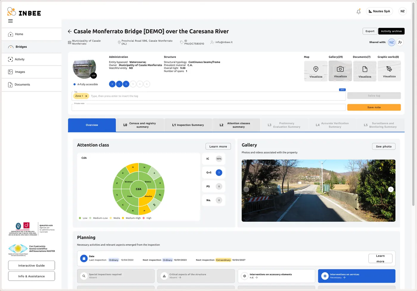 INBEE desktop screens for bridge inventory, inspections, risk assessment and reporting 2