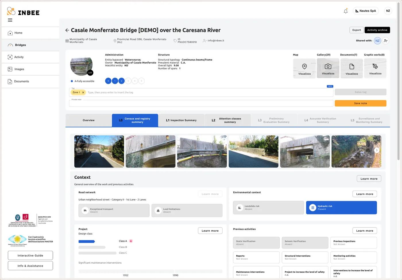 INBEE desktop screens for bridge inventory, inspections, risk assessment and reporting 3