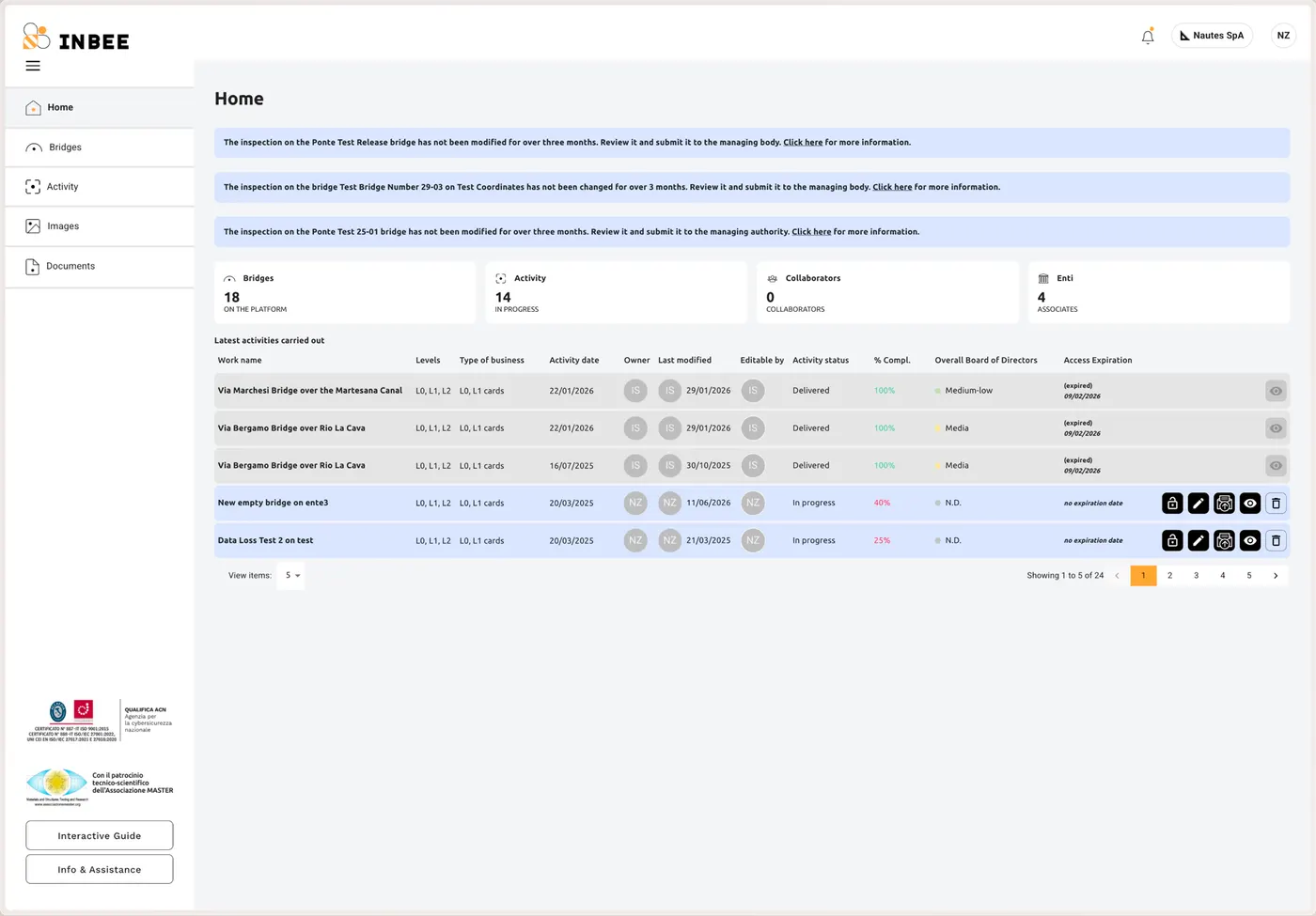 INBEE desktop screens for bridge inventory, inspections, risk assessment and reporting 6