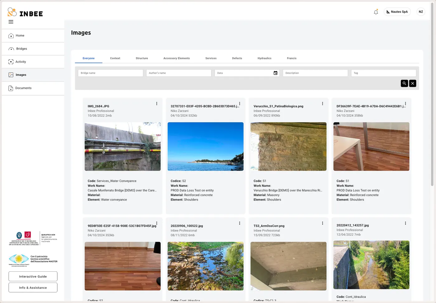 INBEE desktop screens for bridge inventory, inspections, risk assessment and reporting 7